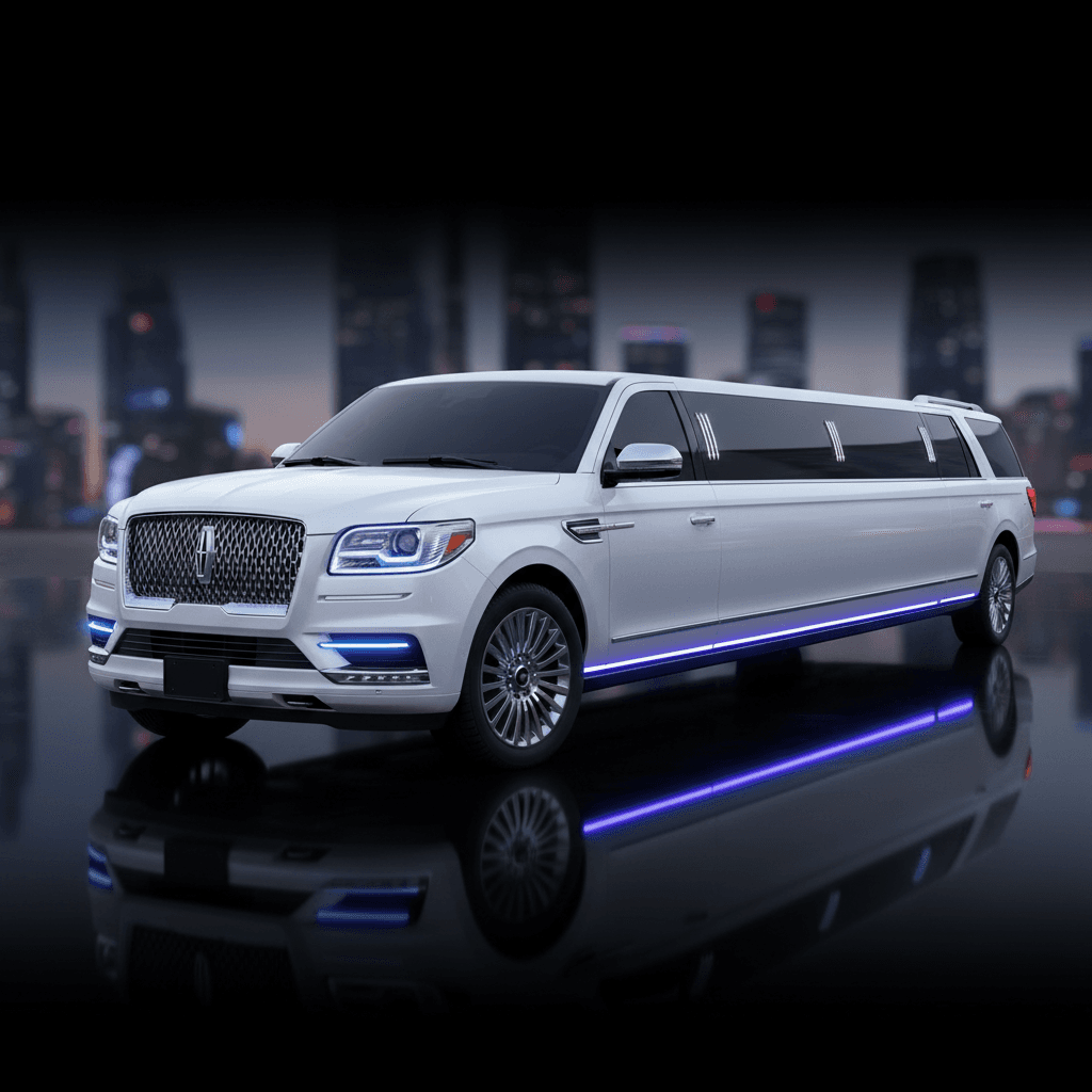 Prom students in formal attire boarding a luxury white stretch limousine for prom night